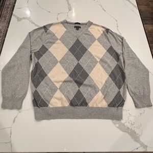 Stafford Vintage 90s Y2K Argyle Sweater Mens Sz XL Gray Ivory Collegiate Preppy